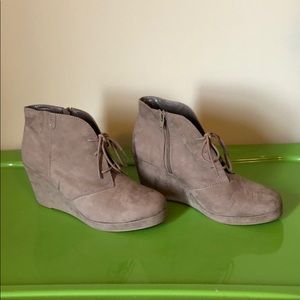 Beige Suede Wedge Booties
